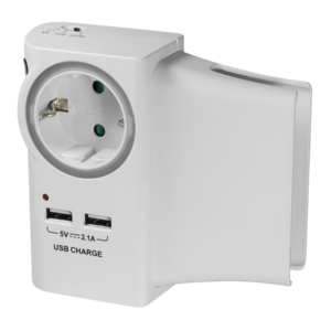 Socket adapter, 2 Port USB and phone holder – LogiLink