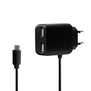 USB Wall Charger, 2+1port, 2x USB-AF & 1x micro USB, 10.5W, black – LogiLink