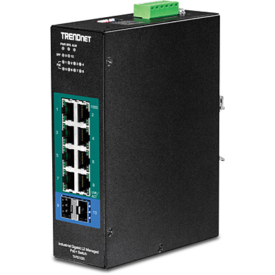 10-Port Industrial Gigabit L2 Managed PoE+ DIN-Rail Switch 24-57V – trendnet