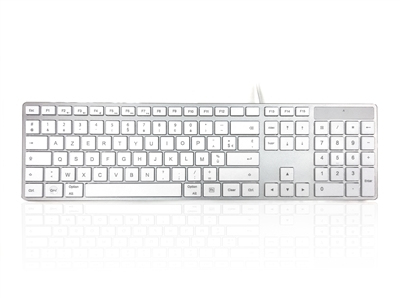 Accuratus 301 MAC French/AZERTY Layout - quiet USB Wired Full Size Apple Mac Multimedia Keyboard with White Square Tactile Keys and Silver Case. Supplied by Hypertec – Ceratech