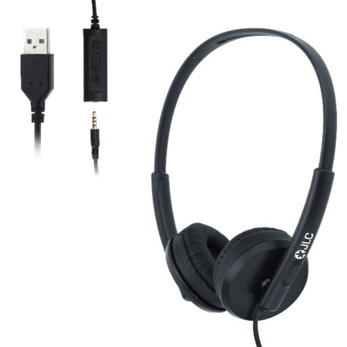 JLC Operator USB & 3.5mm Headset with PU Leather Earpads - No Microphone - Black – JLC