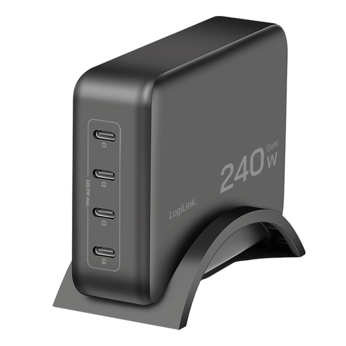 USB Table Charger, 4x USB CF, 240 W, PD 3.1, black – LogiLink