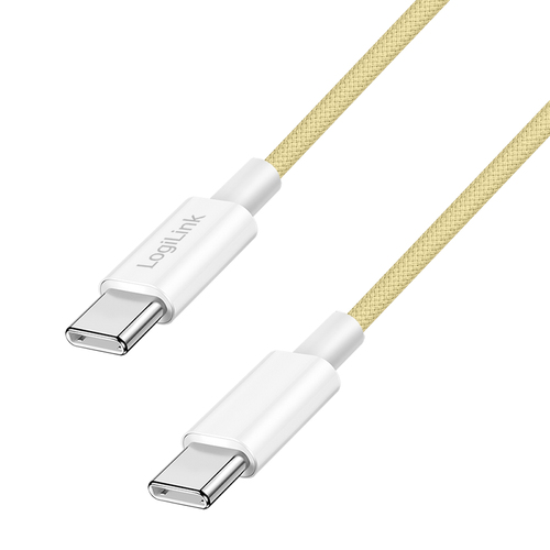 USB 2.0 Type-C cable, C/M to C/M, nylon jacket, 60W, yellow, 1.5 m – LogiLink