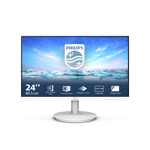Philips V-line 241V8AW - LED monitor - 24 (23.8 viewable) - 1920 x 1080 Full HD (1080p) @ 75 Hz - IPS - 250 cd/m� - 1000:1 - 4 ms - HDMI, VGA - speakers - textured white – Philips