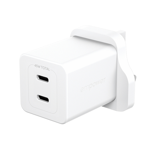TURBO 45W CHARGER INCL. 2 X USB-C UK PLUG SILVER WHITE – PanzerGlass