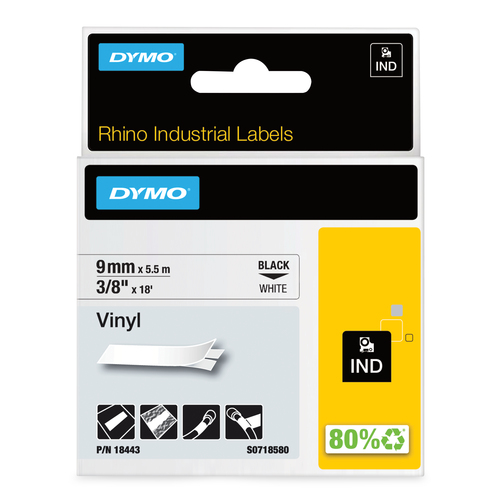 RHINOPRO VINYL LABELS 9MM X 5.5M BLACK ON WHITE – NEWELL RUBBERMAID