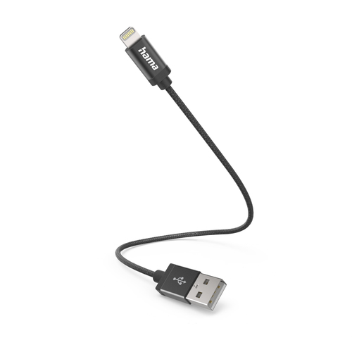 Hama Charging/Data USB-A to Lightning Cable, 480Mbps, Nylon, 0.2 Metre, Black – Hama