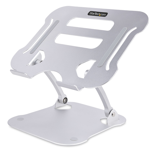THIS FOLDABLE SILVER LAPTOP STAND FOR DESKS FEATURES VENTED ALL-ALUMINUM CONSTRU – StarTech.com