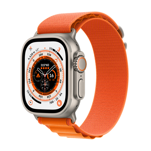 Apple Watch Ultra GPS + Cellular, 49mm Titanium Case with Orange Alpine Loop - Small – Apple