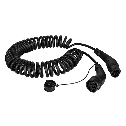EV charging cable, Type 2, 3-phase, spiral, 32 A, 22 kW, 5 m – LogiLink