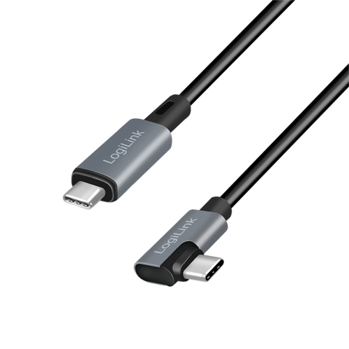 USB 2.0 Type-C cable, C/M 90� to USB-C/M, E-mark, PD, black, 3 m – LogiLink