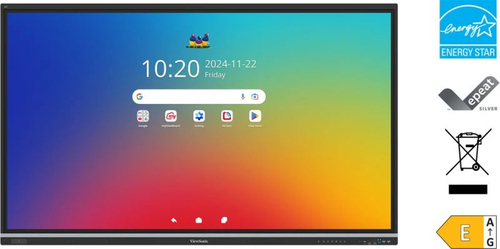 IFP,984K,Android 14 EDLA,50multi-point IR touch,9H,400nits,16G RAM/128GB Storage,OPS*1,Wi-Fi slot*1,TF Card *1,HDMI-IN*4,HDMI-OUT*1,VGA*1,DP-IN*1,SPDIF*1,USB-A*5,USB-B*2,USB-C*3,Audio out*1,PC Audio*1, RJ45*2,RS232*1,Black – ViewSonic