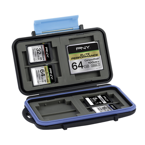 PNY Memory card case- Suitable for CompactFlash and SD cards- Store 8 SD cards + 4 CompactFlash- Tough polycarbonate resin case-Rubber sealed and water resistant (while stocks last) – PNY