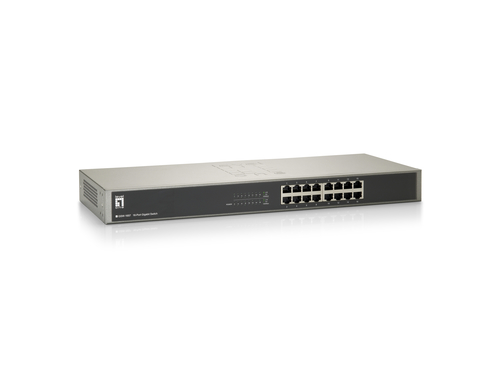 LevelOne 16-Port Gigabit Switch- 16 Gigabit Ethernet ports- 10/100/1000Mbps wire speed transmission and reception- 10K jumbo frames to increase data transfer rates- Supports 8K MAC address auto-learning and auto-aging- QoS control for traffic prioritizati – Digital Data Communications