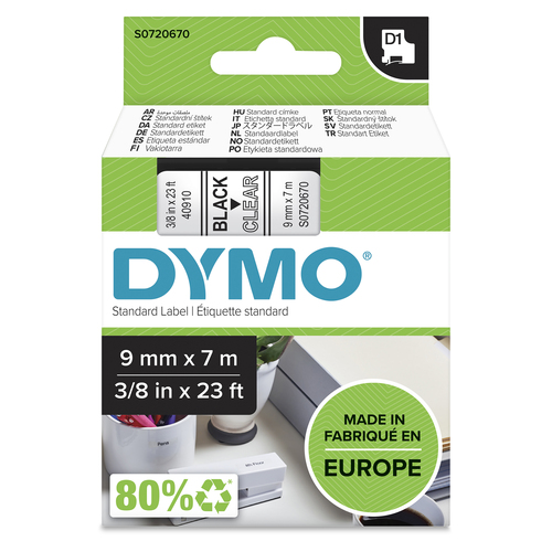 D1 - TAPE DYMO 9MMX7M BLACK/TRANSPARANT – NEWELL RUBBERMAID
