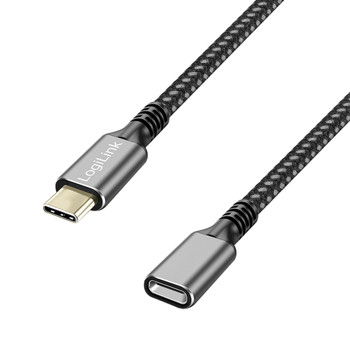 USB 3.2 Gen2 Type-C cable, C/M to USB-C/F, PD, alu, black/grey, 1 m – LogiLink