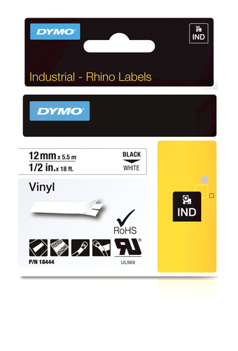 RHINOPRO VINYL LABELS 12MM X 5.5M BLACK ON WHITE – NEWELL RUBBERMAID