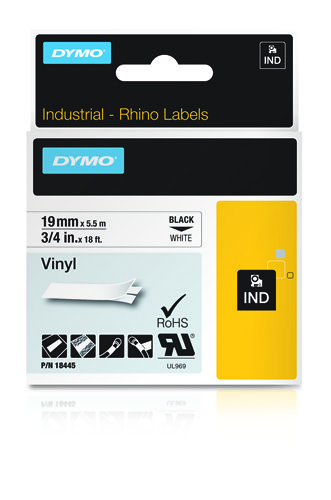 RHINOPRO VINYL LABELS 19MM X 5.5M BLACK ON WHITE – NEWELL RUBBERMAID