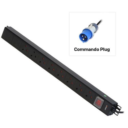 VERTICAL 8 WAY PDU 8X UK SOCKETS TO 16A COMMANDO PLUG – Lindy