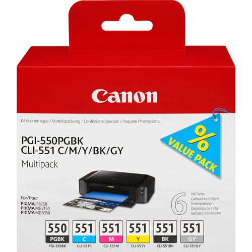 PGI-550/CLI-551PGBK/C/M/Y/BK/GY MULTI PACK/VALUE PACK NON-BLIST – Canon