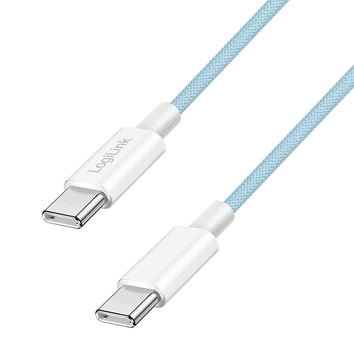 USB 2.0 Type-C cable, C/M to C/M, nylon jacket, 60W, blue, 1 m – LogiLink