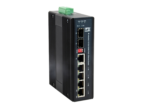 LevelOne Industrial Gigabit Ethernet Switch - 4 x 802.3af/at PoE + 1 SFP + 1 Combo -40 to 75C- 12 to 55VDC 4 10/100/1000Base-T PoE ports; 1 Gigabit Combo + 1 Gigabit SFP(100/1G) slot; PoE ports can support the IEEE 802.3at standard and power up 30W; 1000 – Digital Data Communications