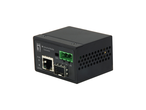 LevelOne Industrial Fast Ethernet Mini Media Converter - 10/100Mbps RJ-45 Copper to 100Mbps SFP Fiber; 10/100BaseT to 100Base-FX; Rugged aluminium case design in a mini size form factor; 18V-36VAC & 12V-60VDC with polarity protection; Link Fault Pass thro – Digital Data Communications