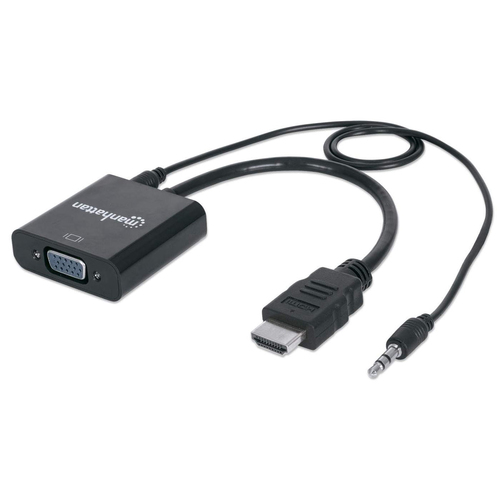 HDMI TO VGA WITH AUDIO CONVERTR 1080P MALE/FEMALE 30CM BLACK POL – INTELLINET