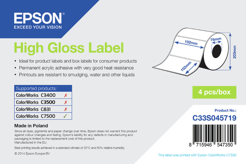 HIGH GLOSS DIE-CUT 102MMX152MM 800 LBLS – Epson