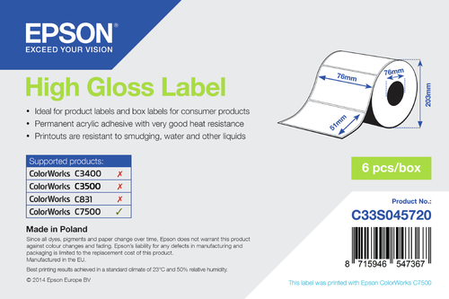 HIGH GLOSS DIE-CUT 76MMX51MM 2310 LBLS – Epson