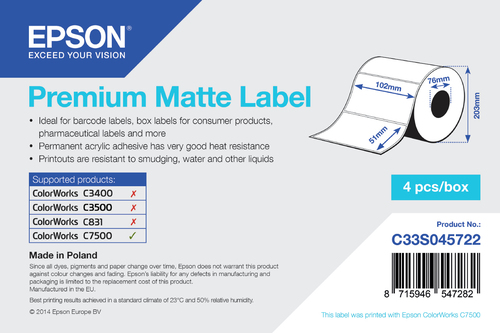 PREMIUM MATTE DIE-CUT 102MMX51MM 2310 LBLS – Epson