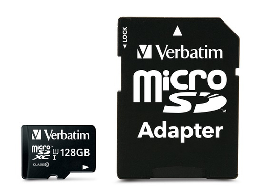 Verbatim 128GB microSDHC C10/U1+ adapter – Verbatim
