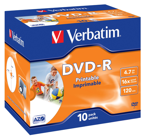 Verbatim DVD-R 16x Printable 10pk J/C – Verbatim