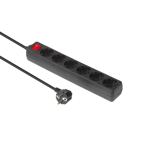 6-WAY SCHUKO SOCKET 1,8M BLACK – MicroConnect