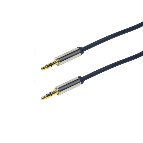 Audio cable, 3.5 mm 3-pin/M to 3.5 mm 3-pin/M, metal, blue, 0.3 m – LogiLink
