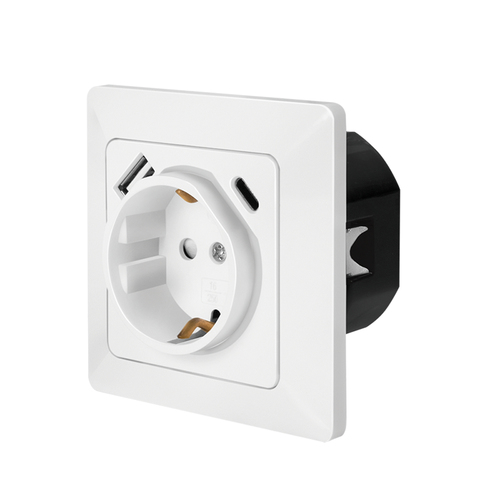 Wall outlet 1 socket+ 1-port USB-A + 1port USB-C charger – LogiLink