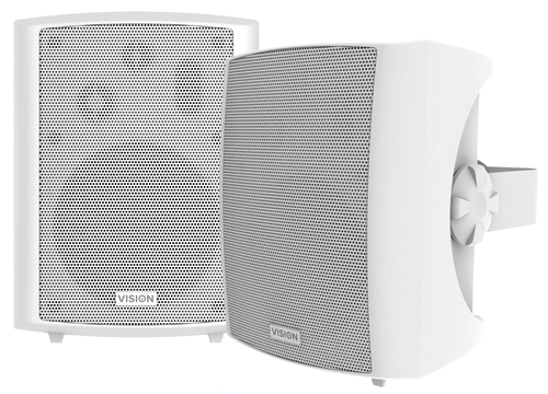 VISION Professional Pair 5.25 Wall Speakers - LIFETIME WARRANTY - 50 Watt power handling - 3-way with Bass reflex - horizontal C brackets included - white – Vision
