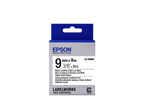 TAPE - LK-3WBW STRNG ADH BLK-/W ADHESIVE LK-3WBW BLACK/WHITE 9MM – Epson
