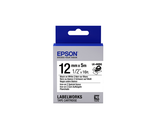 TAPE - LK-4WBQ IRON ON BLK-/WH WH 12/5 – Epson