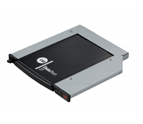 CRU DP27 for flat bezeled computers- Complete DP27 Assembly- SATA 6 Gbps host connection- with carrier for one 2.5in SATA drive- Black- push-button release – CRU