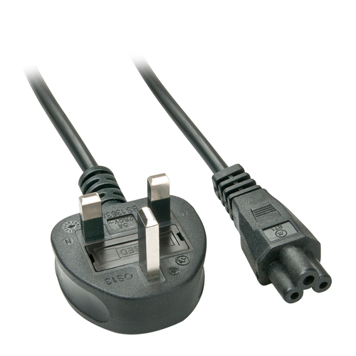 2M MAINS POWER CABLE UK 3 PIN PLUG TO IEC C5 – Lindy