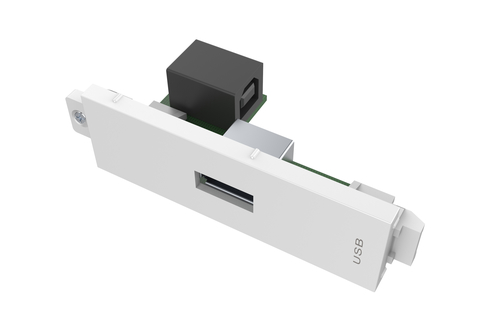 VISION Techconnect Modular AV Faceplate - LIFETIME WARRANTY - USB A (on front) to B module - square B type socket on the rear and A type socket on the front - USB 2.0 - fixes into Techconnect surrounds - plastic - white – Vision