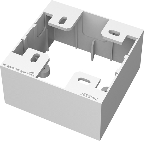 VISION Techconnect Modular AV Faceplate - LIFETIME WARRANTY - Single-Gang Surface Mount UK Backbox - standard surface-mount backbox (pattress) 86 x 86 x 45 mm / 3.4 x 3.4 x 1.8 - plastic - white – Vision