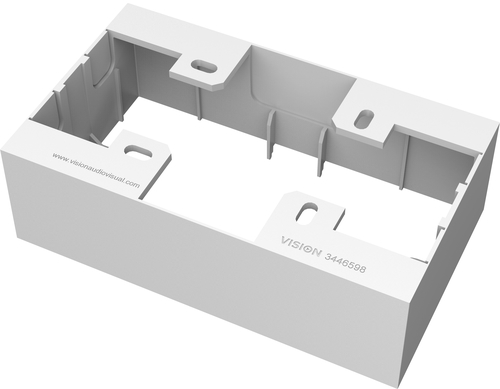 VISION Techconnect Modular AV Faceplate - LIFETIME WARRANTY - Double-Gang Surface Mount UK backbox - standard surface-mount backbox (pattress) - 146 x 86 x 45mm / 5.8 x 3.4 x 1.8 - plastic - white – Vision