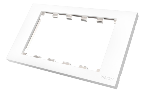 VISION Techconnect Modular AV Faceplate - LIFETIME WARRANTY - Double-Gang UK surround - frame which accommodates 5 modules - fits to TC3 BACKBOX2G, TC3 BACKBOX2GT, or TC2 MUDRING2G, or any standard double-gang UK backbox (pattress) 146 x 86mm / 5.8 x 3.4 – Vision