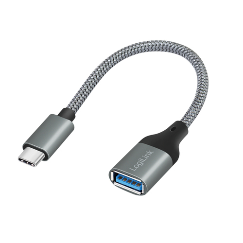 USB 3.2 Gen1 Type-C adapter, C/M to USB-A/F, OTG, Alu, dark grey, 0.15 m – LogiLink