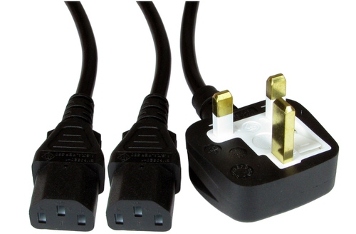 2M UK PLUG M-2XIECC13 F BLK POWSPLIT – Cables Direct