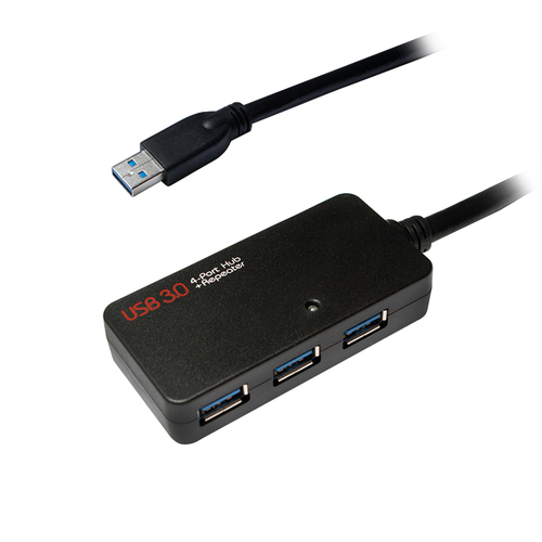 USB 3.0 cable, USB-A/M to 4x USB-A/F, amplifier, black, 10 m – LogiLink