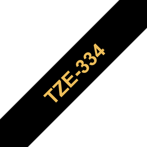 TZE-334 LAMINATED TAPE 12MM 8M GOLD ON BLACK – Brother