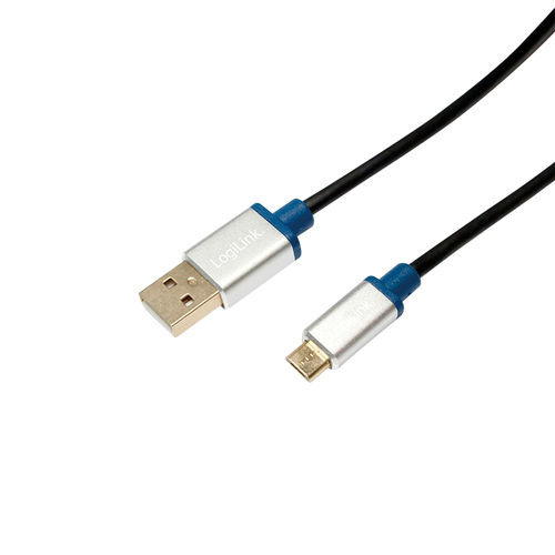 USB 2.0 cable, USB-A/M to Micro-USB/M, alu, black/matt silver, 1 m – LogiLink